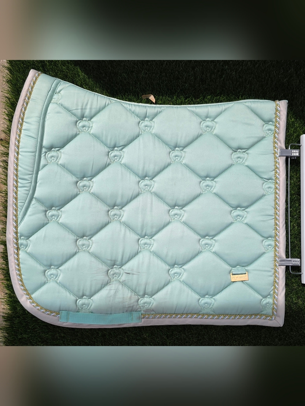 Ps Sweden Quilted Mint Green Saddle Pad with Gold Trim- Dressage FULL EUC